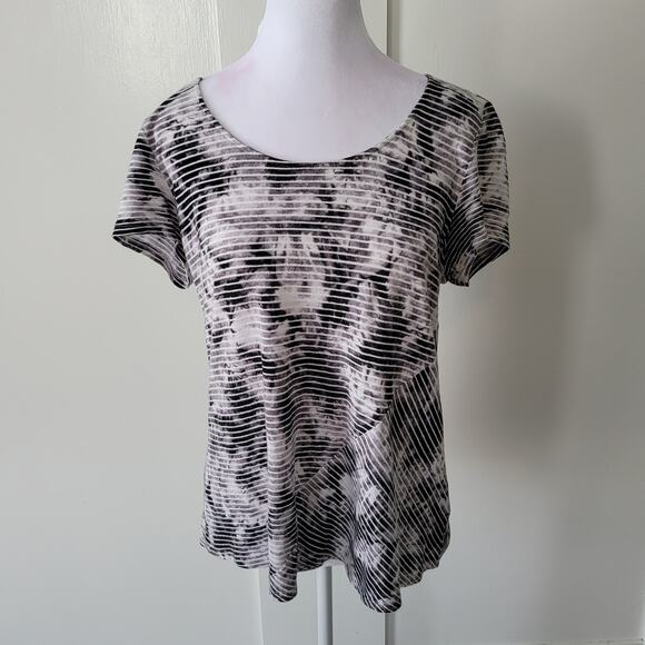 J. Jill	Size	S Pure Jill Linen Blend Grey Black Striped Bleach Dye Top Casual - Picture 1 of 8